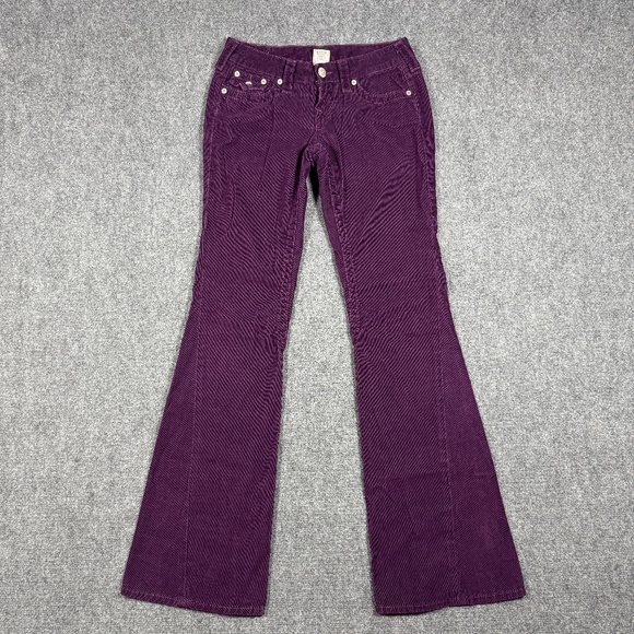 VTG Y2K True Religion Corduroy Flare Pants Size 26 Flap Magenta Low Rise 0587 - Picture 1 of 11